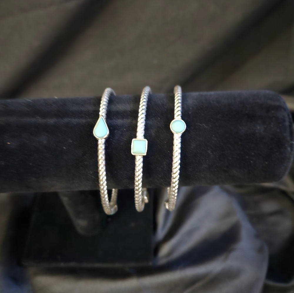 Sterling Silver Dangle Bracelets with Turquoise Accents Set of 3